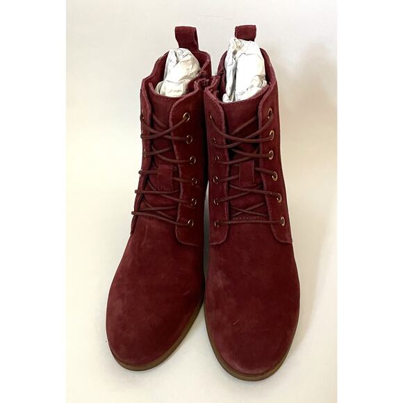 Dita Wedge Lace Leather Suede Upper Boot Burgundy Red Size 7 NEW - Picture 2 of 7
